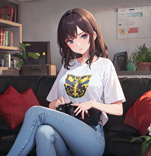 ジーパンにTシャツの美人さん