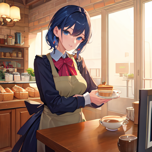 ケーキを運んできてくれている可愛いカフェ店員の女