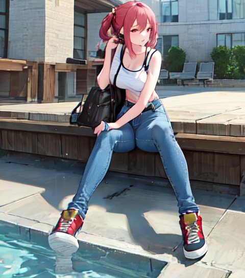 ジーパン姿で外で待ち合わせている女