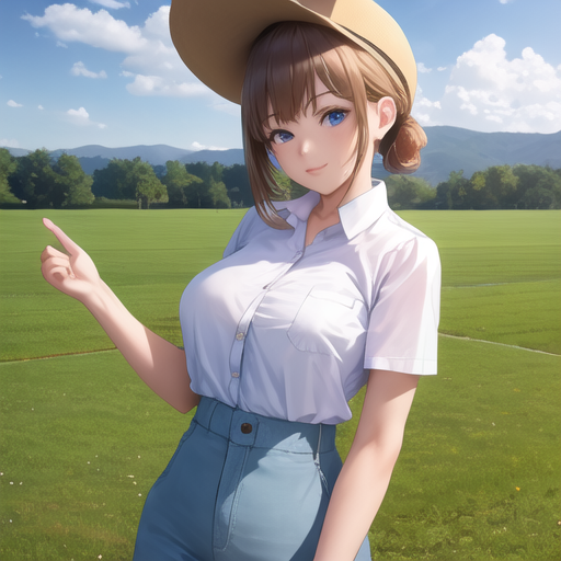 天気のいい日に帽子で顔を日差しから守って畑仕事をしている働き者の女