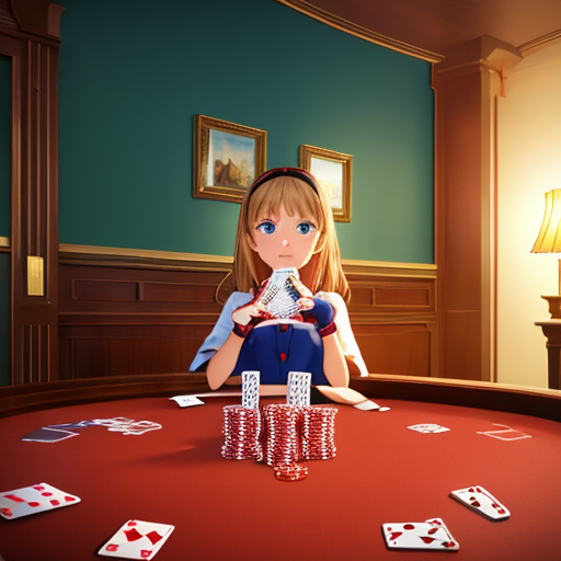 トランプを使ったカジノで遊んでいる女性