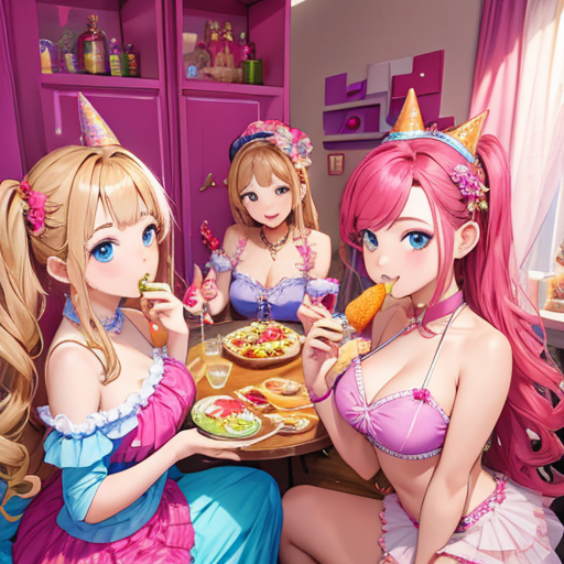 美女三人がセクシーな服装で女子会している