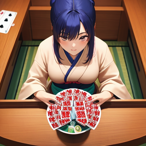 たくさんのトランプをあやつっている手品師の女