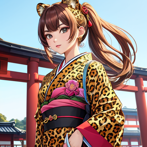 ヒョウ柄の服に獣耳をつけたオチャメな美少女