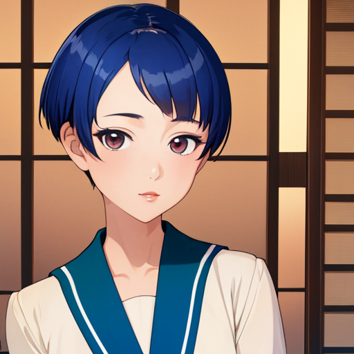 ショートカットの青髪美少女