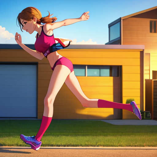 外で走る練習をしている陸上の長距離選手をしている女