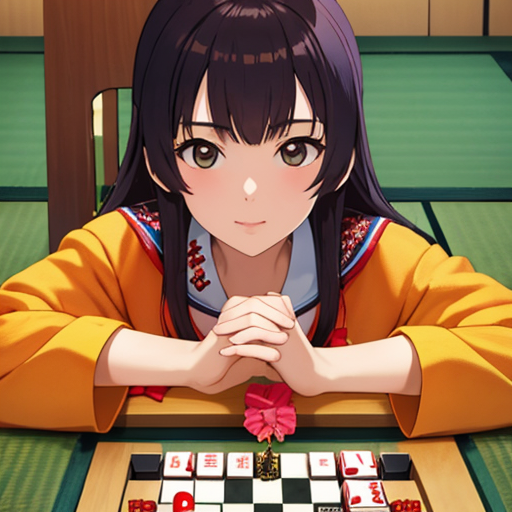 麻雀のようなボードゲームをしている女の子