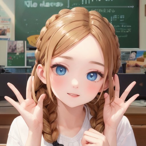 自信ありげにみつあみヘアーを披露している女子中学生