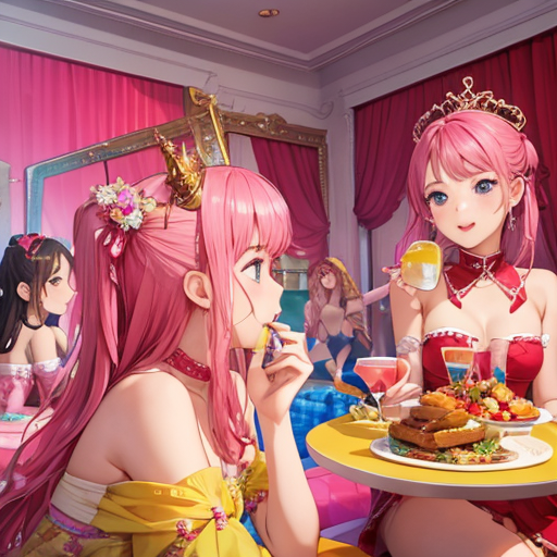 女の子が好きそうなスイーツを食べながら女子会を楽しんでいる