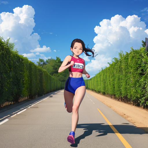 道路を走っている陸上選手の女性