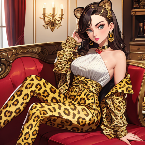 足までヒョウ柄な攻めたフッションの女