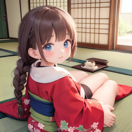 和服みつあみの美少女イラスト