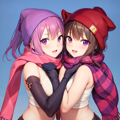 仲良く寄り添っているマフラー女子達