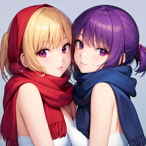 同じマフラーをして寄り添っている仲良しな女の子カップル