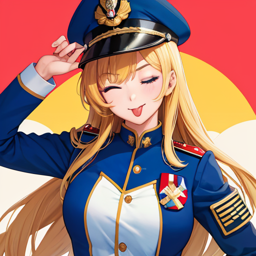 軍服のような恰好であっかんべ～している美人な女性