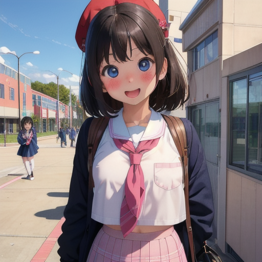 街中で何かを見てすごく驚いている女子小学生の萌え系イラスト